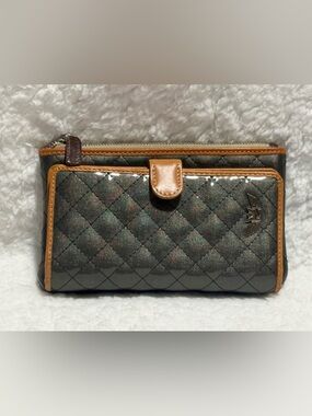Consuela Candy Crush Quilted Gray Slim Wallet with Tan Trim